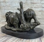 Hot Cast Bronze Sculpture Statue of Two Elephants on Marble Base