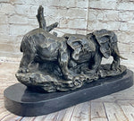 Hot Cast Bronze Sculpture Statue of Two Elephants on Marble Base