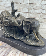 Hot Cast Bronze Sculpture Statue of Two Elephants on Marble Base