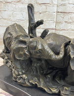 Hot Cast Bronze Sculpture Statue of Two Elephants on Marble Base