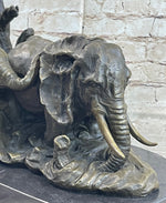 Hot Cast Bronze Sculpture Statue of Two Elephants on Marble Base