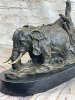 Hot Cast Bronze Sculpture Statue of Two Elephants on Marble Base