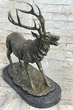 Bronze Marble Statue Elk Deer Stag Hunter Wildlife Art Sculpture Figure Figurine