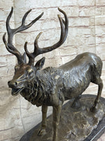 Bronze Marble Statue Elk Deer Stag Hunter Wildlife Art Sculpture Figure Figurine