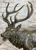 Bronze Marble Statue Elk Deer Stag Hunter Wildlife Art Sculpture Figure Figurine