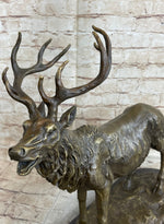 Bronze Marble Statue Elk Deer Stag Hunter Wildlife Art Sculpture Figure Figurine
