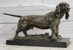 Basset Hound Dog Figure Art Deco Bronze Sculpture on Marble Base Figurine Gift