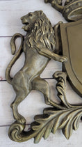 Load image into Gallery viewer, Coat of Arms Family Crest Lions Crown Bronze Wall Mounted Hanging Sculpture 13" x 16"