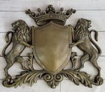 Coat of Arms Family Crest Lions Crown Bronze Wall Mounted Hanging Sculpture 13
