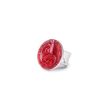 Sterling silver ring with coin and red enamel