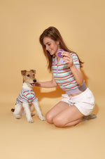 Pet & Me Spring Summer Lavender Crochet Short Sleeve Polo Shirt