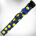 Load image into Gallery viewer, Polka Dot Dog Collars, Leads, and Bows on Blue - 5 Styles