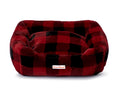 Load image into Gallery viewer, Red and black plaid Mink Relaxer Bed by Southlake Paws, featuring a soft, plush design for pet comfort.