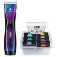 Load image into Gallery viewer, Andis Pulse ZR II Purple Galaxy Clipper with #30W Blade and 8Pc Wide Comb Attachment Bundle