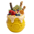 Load image into Gallery viewer, Honey Pot Dog eCup Treat Dispenser by Southlake Paws, featuring a yellow honey pot filled with colorful treats and toppings.