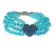 4-Row Pearls Dog Necklace with Rhinestone Heart Pendant