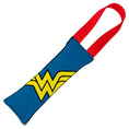Load image into Gallery viewer, Dog Toy Squeaky Tug Toy - Wonder Woman JL Rebirth Face + WW Icon CLOSE-UP Blue Red - RED Webbing
