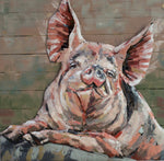 Hanging Wall Art 3D Painting of a Pig Cute Decor Metal Cutout Wood Canvas