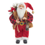 Kurt Adler 12-Inch Standing Christmas Santa with Plaid Shirt, Sack and Lantern