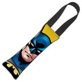 Load image into Gallery viewer, Dog Toy Squeaky Tug Toy - Batman JL Rebirth Face + Bat Icon CLOSE-UP Yellow Black - BLACK Webbing