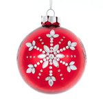 Kurt Adler 80MM Glass Shiny Red With Silver Snowflake Ball 6-Piece Ornament Set