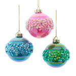 Kurt Adler 80MM Glass Pink, Blue and Green Glittered Ball Ornaments, 6-Piece Box