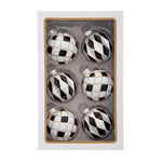 Kurt Adler 80MM Glass Black, White and Gold Checkered Ball Ornaments, 6-Piece Box