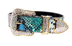 Green, Blue, Black, Red Embossed Snake Italian Leather Collar With Gold Swarovski Hardware