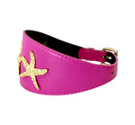 Fuchsia Pink 3” Wide Italian Leather Starfish Collar