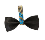 Blue, Yellow, Black Plaid Italian Leather Bowtie