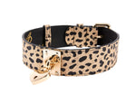 Champagne Gold Leopard Print Italian Leather Reversible Heart Locket/Classic Collar