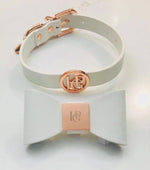 Leather Bow Collar - Snow Drop/ Rose Gold