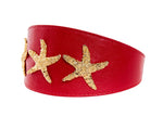 Gorgeous Red Italian Leather 3 Wide Style Collar With Custom Gold Starfish
