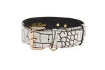 Dark Brown/Off White Embossed Croc Italian Leather Classic Collar With Gold Classic Hardware