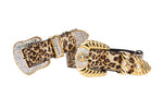 Leopard Print Italian Leather Collar With Swarovski Crystal Hardware Set Of 2