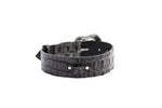 Dark Grey/Light Grey Embossed Croc Italian Leather Silver Swarovski Crystal Collar
