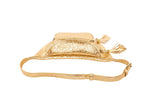 Gold Floral Embossed Italian Leather Cross Body Belt Bag