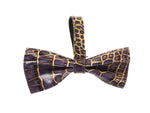 Dark Purple/Gold Embossed Croc Italian Leather Bow tie