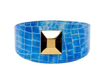 Blue Patent Embossed Croc Italian Leather Collar With Large Gold Custom Rivet