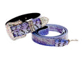 Load image into Gallery viewer, Purple/Silver/Black Custom Iridescent Snake/Swarovski Crystal Collar & Leash Set
