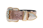 Pink, Purple & Silver Embossed Croc Italian Leather/Swarovski Crystal Collar