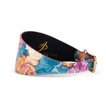 Floral Print Italian Leather 3” Wide Style Collar with Swarovski Crystals