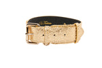 Gold Floral Print Italian Leather With Gold Classic Collar Hardware