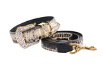 Off White/Black Snake With Gold Swarovski Crystal Hardware Collar & Leash Set
