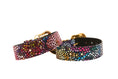 Load image into Gallery viewer, Luxury Pet Fashion Burgundy Floral Mosaic & Black Floral Mosaic Italian Leather With Silver Swarovski Crystal Hardware Collars