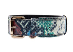Green, Blue, Black, Red Embossed Snake Italian Leather Collar With Gold Classic Hardware