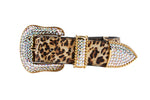 Leopard Print Italian Leather Collar With Swarovski Crystal Hardware Set Of 2