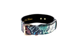 Green, Blue, Black, Red Embossed Snake Italian Leather Collar With Gold Classic Hardware