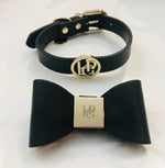 Leather Bow Tie Collar - Midnight