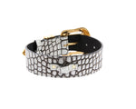 Dark Brown/Off White Embossed Croc Italian Leather Collar With Gold Swarovski Hardware